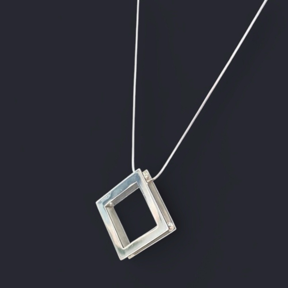 Sterling Silver Square/Geometric Pendant Earring & 18” Snake Chain Set 13.7g